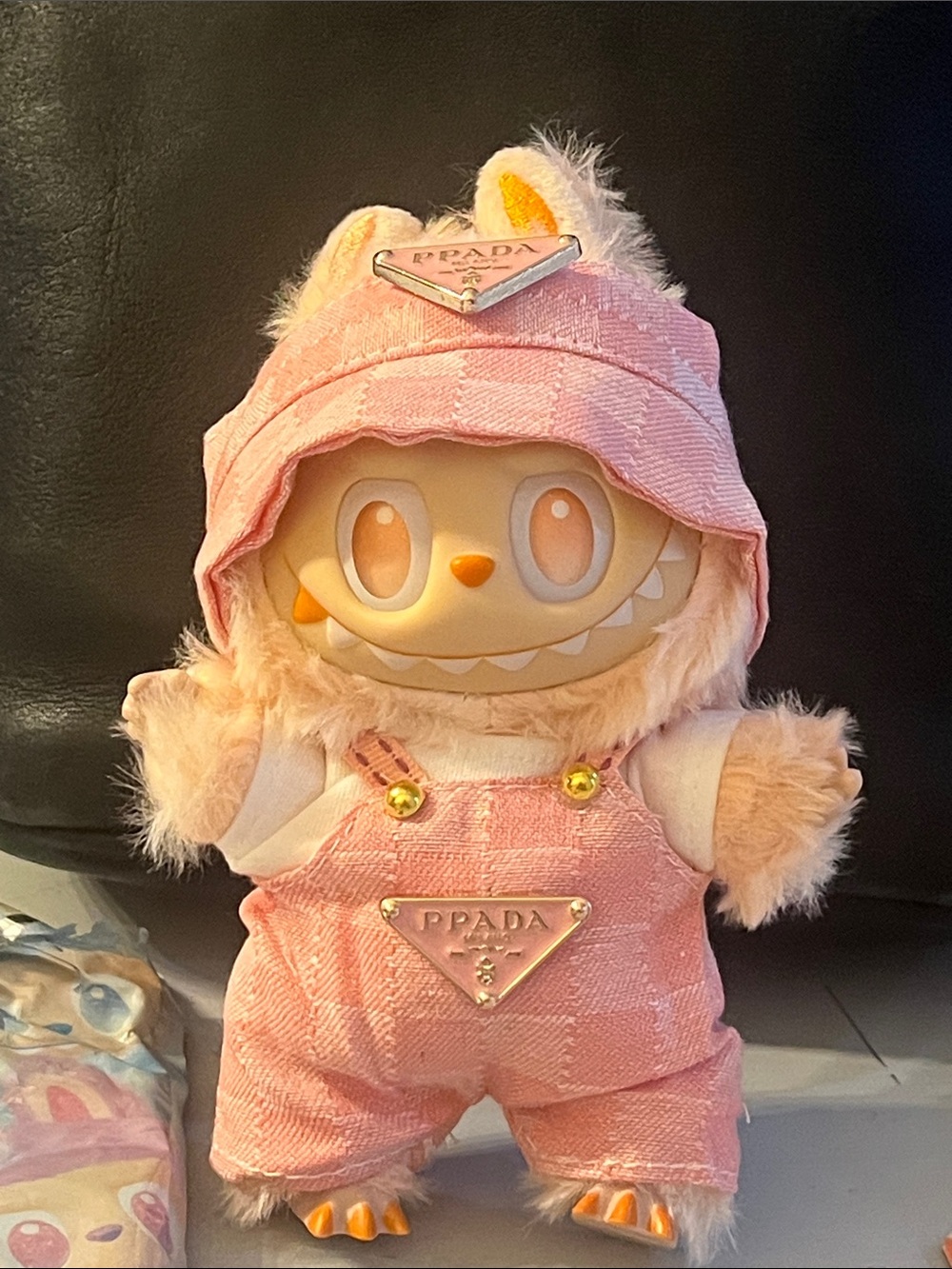 Designer Pink Plush Character with Branded Overalls